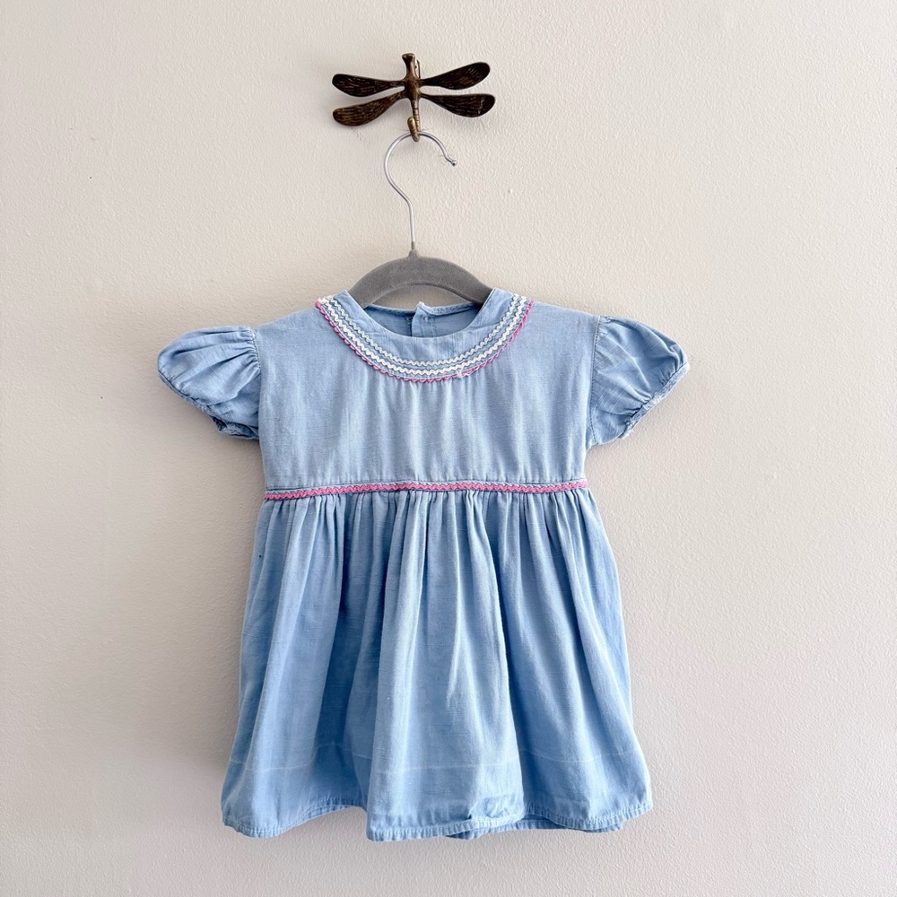 Vintage Blue Baby Summer Dress 12m - Picture 1 of 8